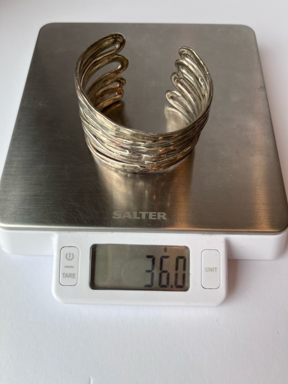 925 Sterling Silver Israel Wide Cuff Brutalist Ribbons Bracelet - Picture 9 of 11